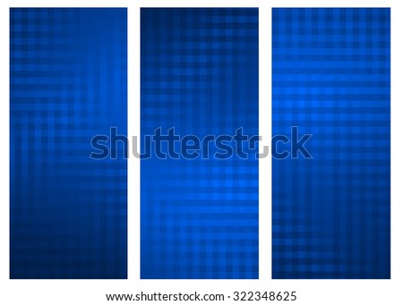 Creative abstract dark blue random pixel style set of 3 vertical background banners. Perfect for branding in any communication arts.