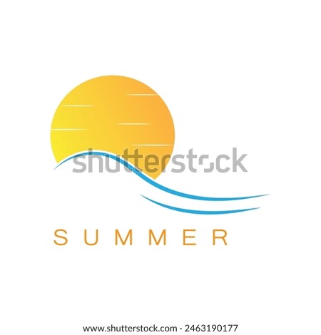 summer beach with palm tree and sunset logo design inspiration