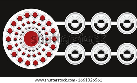 This is a vector design of a black and magenta color,  abstract button alignment.