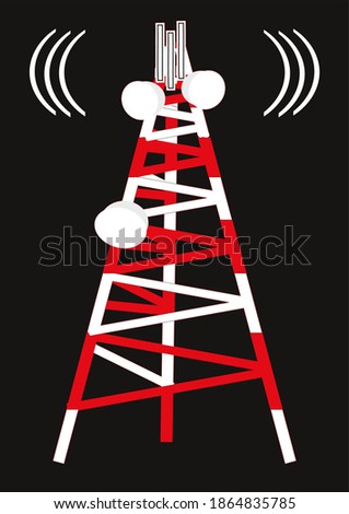 Mobile tower clip art in red color. white background. Network tower icon, isolated on black background.
