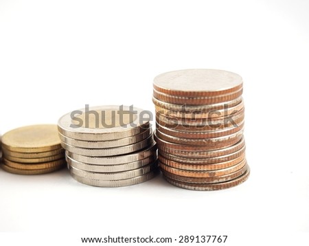 Money saving, economic, finance, Thai money, pile of coins, isolated on white background