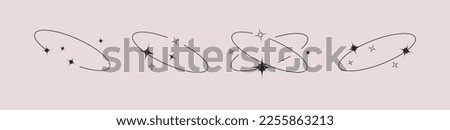Retro stars, starburst icons and minimalist frames and borders with twinkle star.Modern minimalist aesthetic line elements, trendy linear frames with stars, geometric forms. Vector illustration
