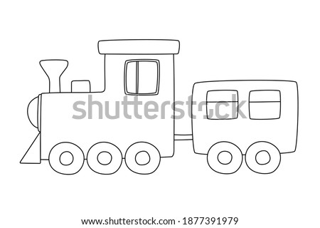 Vector hand drawn doodle cute train steam locomotive isolated on white background. Best for coloring book for children education. Black monochrome design for print cards, poster, invitation, toys kids