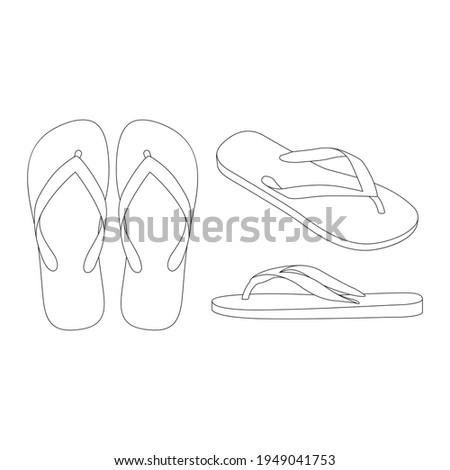 Template flip flops sandals vector illustration flat sketch design outline