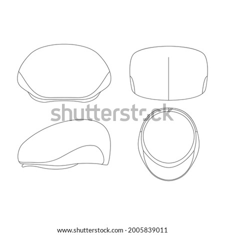 Template pure linen ivy league flat cap vector illustration flat sketch design outline headwear