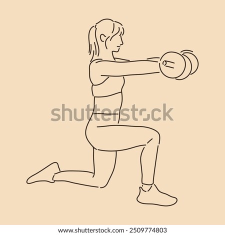 Woman Lifting Weights. Line art drawing. Sketch outline vector illustration