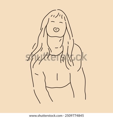 Women pouting pose. Line art drawing. Sketch outline vector illustration