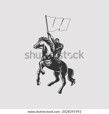 A man riding horse with flag vector Foto stock © 