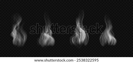 Vector wavy steam, haze, fog on water, bbq, hot drinks, food. White smoke, smog isolated on transparent background