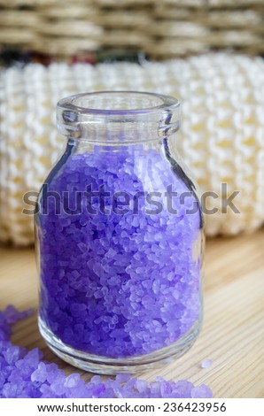 Small bottle of bath salt with lavender extract