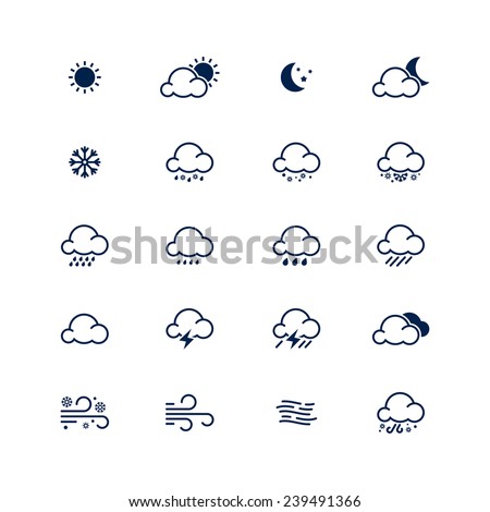 Simple line weather icon set. Vector illustration. Meteorology symbol.