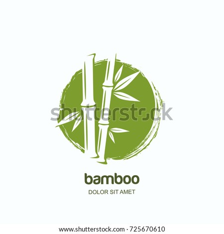 Vector logo, label or emblem with watercolor hand drawn green bamboo plant. Concept for spa and beauty salon, asian massage, cosmetics package, furniture materials.