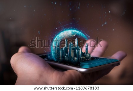 Similar – Image, Stock Photo Person holding phone macro