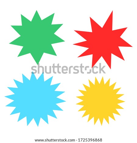 bursting shape speech bubbles set. starburst and sunburst cartoon with different color isolated on white background. vector illustration