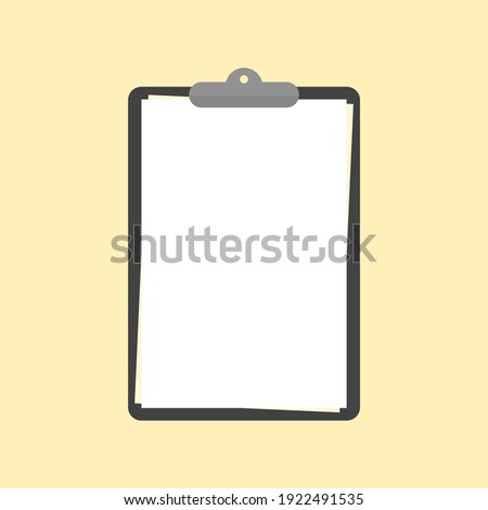 clipboard with blank white paper for add text and design isolated on yellow background. vector illustration