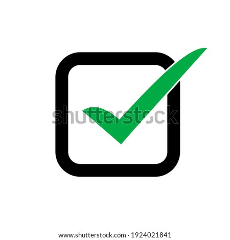 green check mark sign in black check box. checklist icon isolated on white background