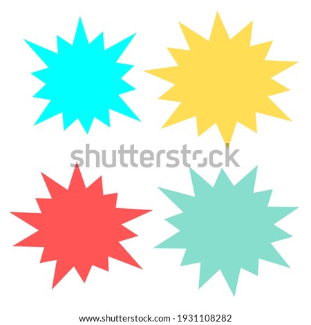 bursting shape speech bubbles set. starburst and sunburst cartoon with different color isolated on white background. vector illustration