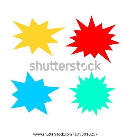 bursting shape speech bubbles set. starburst and sunburst cartoon with different color isolated on white background. vector illustration