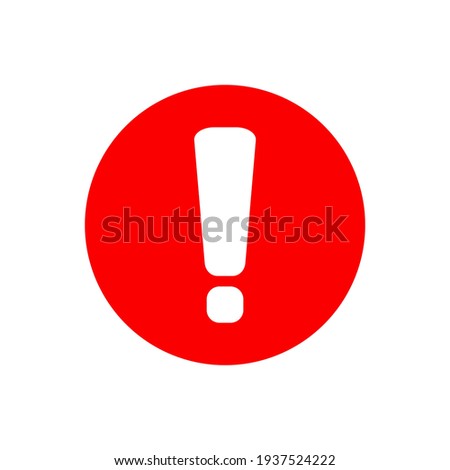 white exclamation mark sign on red circle isolated on white background. vector illustration