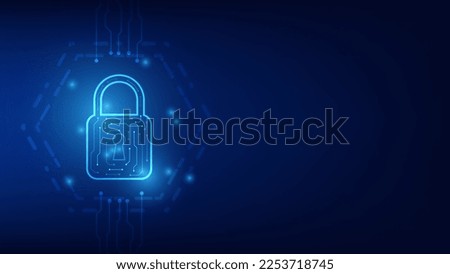 digital padlock with virtual screen on blue background with copy space. cyber security technology and privacy data network protection concept