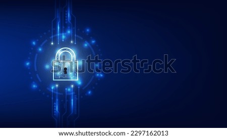 digital padlock with virtual screen on dark background with copy space. cyber security technology for fraud prevention and privacy data network protection concept