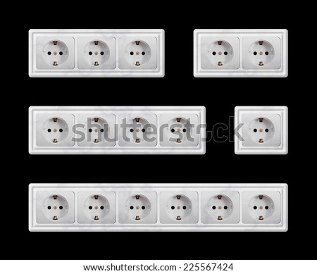The block electric socket with grounding on a black background. It is isolated, the worker of paths is present.