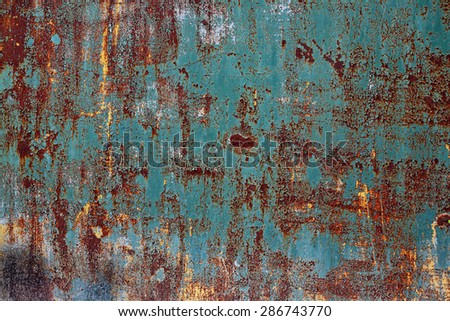 Texture of the rusty metal painted by layers of different paint