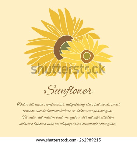 Sunflower greeting card. Yellow and green flower on the bright background
