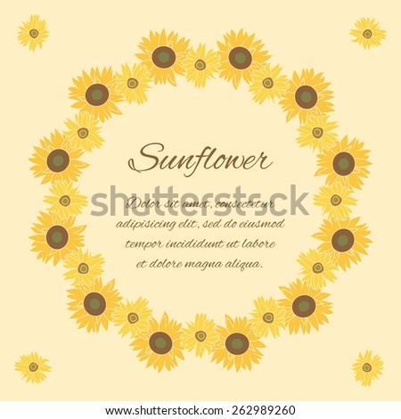 Sunflower greeting card. Yellow and green flower on the bright background