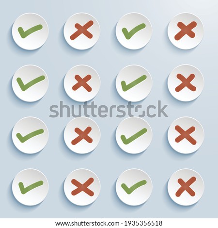 Checkmark cross on white background. Isolated vector sign symbol. Checkmark icon set. Checkmark right symbol tick sign. Flat vector icon. Test question. EPS 10