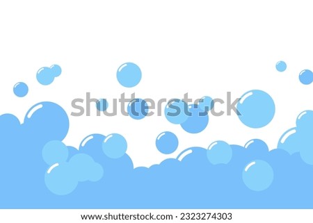 Cartoon soap foam bubbles suds framing shower gel, shampoo, shaving, mousse. Vector illustration.