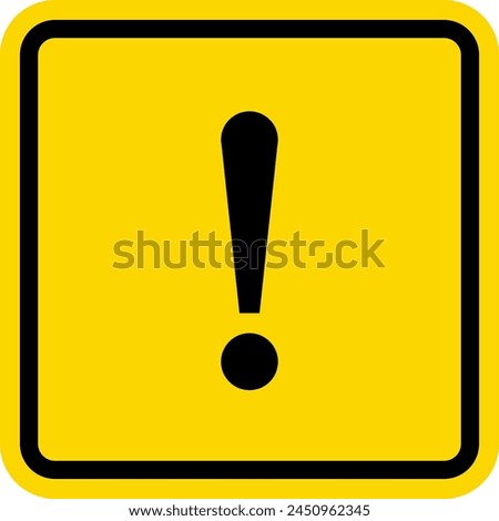 Yellow Warning Dangerous attention icon, danger symbol, filled flat sign, solid pictogram, isolated on white. Exclamation mark triangle symbol.