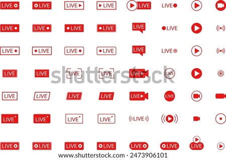 Live streaming icon . Live broadcast video broadcasting icon. Red button sign for news, shows, video, TV, movies. Vector illustration .