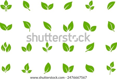 Green leaf icons set on white background. Eco, bio, natural, vegan icon. Vector illustration.