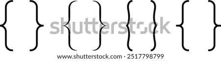 Curly braces, double symmetric brackets. Vector Typography symbols pair, frames for punctuation, maths, elements sign for text quote, mathematics.