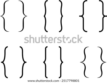 Curly braces, double symmetric brackets. Vector Typography symbols pair, frames for punctuation, maths, elements sign for text quote, mathematics.