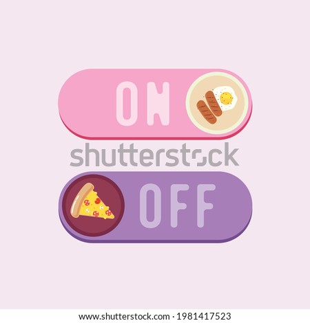 On and Off Toggle Switch Buttons with Breakfast and Dinner - Vector Graphic Design
