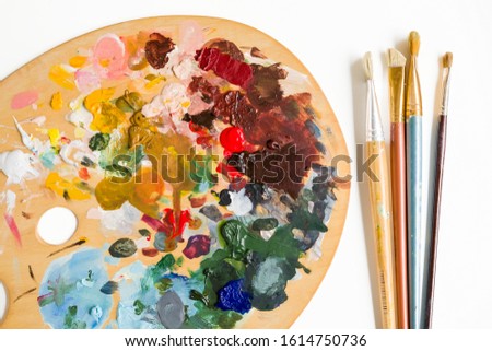 artist paintbrushes and a pallette Imagine de stoc © 