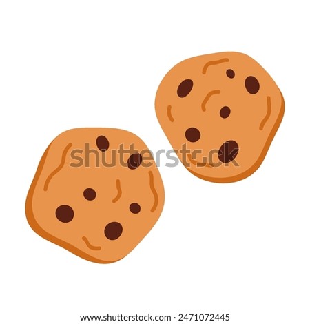 American cookies with chocolate chips. Traditional tasty biscuits with drops. Vector illustration in cartoon style. Isolated on white background