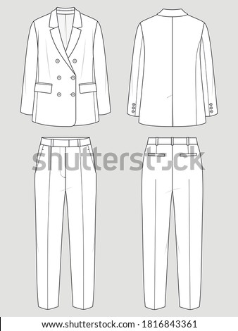 Womens vector oversized suit. Fashion sketch. Flat technical drawing.