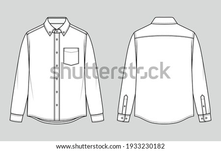 Men's shirt. Button-down collar and cuffed long sleeves. Relaxed Fit. Vector illustration. Flat technical drawing. Mockup template.	
