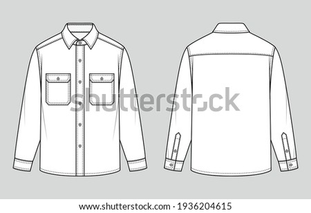 Overshirt. Relaxed Fit. Vector illustration. Flat technical drawing. Mockup template.	
