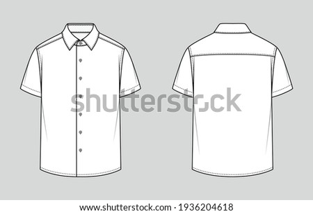 Short sleeved men's shirt. Relaxed Fit. Vector illustration. Flat technical drawing. Mockup template.	
