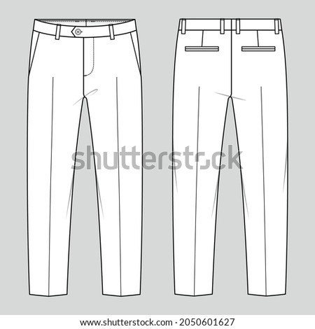Suit trousers. Men's office wear. Vector technical sketch. Mockup template.