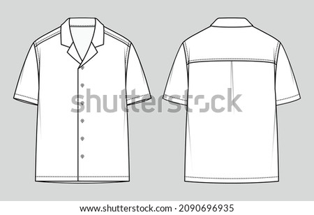 Resort shirt. Short sleeved men's shirt. Relaxed Fit. Vector illustration. Flat technical drawing. Mockup template.	
