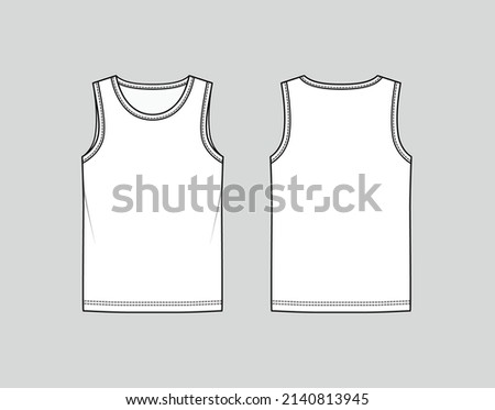 Vest top. Tank t-shirt. Men's loungewear. Vector technical sketch. Fashion illustration. Mockup template.