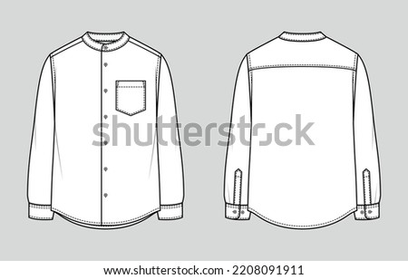 Stand-up (mandarin) collar men's formal shirt. Regular Fit. Vector illustration. Flat technical sketch. Mockup template.	 Stockfoto © 