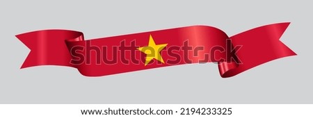 3D Flag of Vietnam on a fabric ribbon.