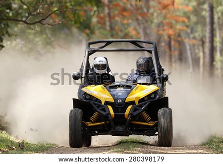 CHIANG MAI, THAILAND - MAY 03: Undefined Driver on Side-by-Side Vehicles (UTV) on the tracks, May 03, 2015 in Chiang Mai, Thailand.