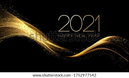 2021 New Year Abstract shiny color gold wave design element